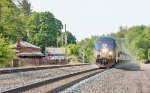 AMTK 85 leads the westbound Maple Leaf past the brick ex-NYC depot in Stuyvesant, NY